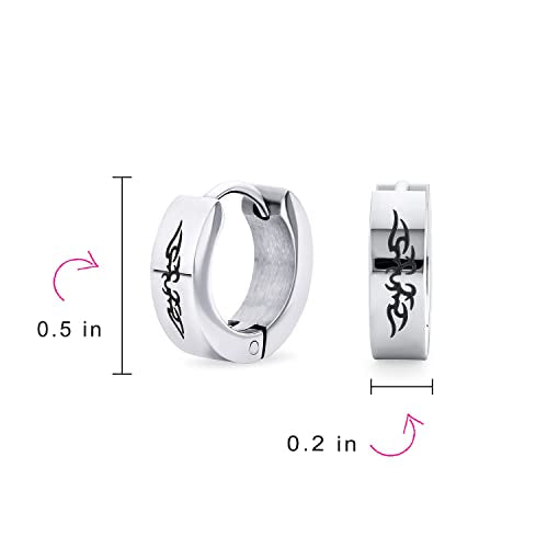 Angel Wings Mini Hoop Huggie Earrings Black Silver Stainless Steel (2 Set)