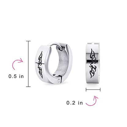 Angel Wings Mini Hoop Huggie Earrings Black Silver Stainless Steel (2 Set)