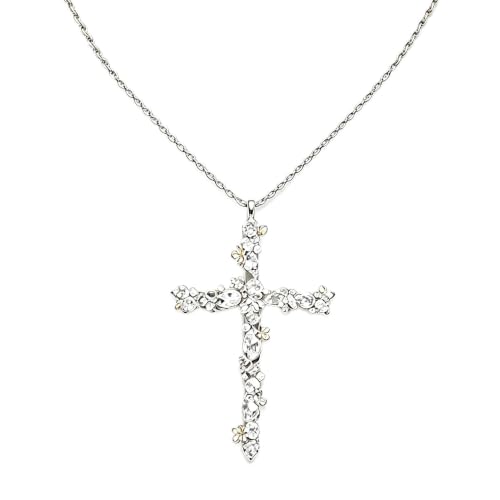 Cross Necklace for Women,14K Gold Silver Plated Box Chain Pendant，Dainty Personalized Charm Jewelry Gift for Her - color: Silver Cross A