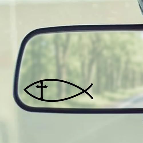 5Pcs Jesus Christian Mirror Stickers,Cross Fish Decals for Car (Black) - color: Black-crossfish