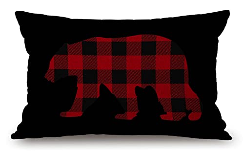 Solekla Red Buffalo Plaid Bear Farmhouse Pillow Covers 12x20 Inch,Home Decorative Throw Pillow Case Cushion Cover,Home - color: Jcp110