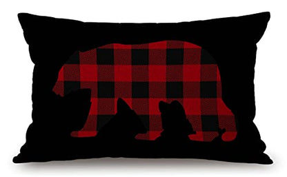 Solekla Red Buffalo Plaid Bear Farmhouse Pillow Covers 12x20 Inch,Home Decorative Throw Pillow Case Cushion Cover,Home - color: Jcp110