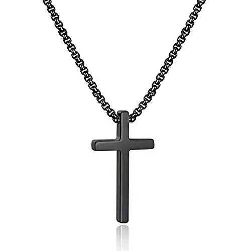 M MOOHAM Cross Necklace for Men Teen Boys 16-30 Inch - color: "Black: Cross Pendant 1.2"*0.7"