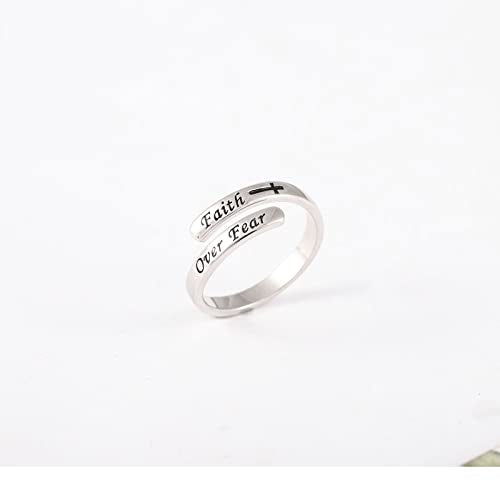 STROLLGIRL 925 Sterling Silver Faith over Fear Ring Faith Religious Jewelry Quote Ring Friend Daughter Gifts