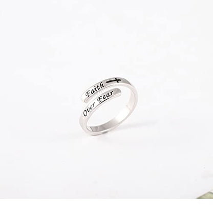 STROLLGIRL 925 Sterling Silver Faith over Fear Ring Faith Religious Jewelry Quote Ring Friend Daughter Gifts