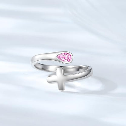 Jinlou Thumb Rings for Women - 925 Sterling Silver Birthstone Open Teardrop Encouragement Adjustable Ring Women Gifts for Teens Mom Birthday Mother's Day St Patricks Day - color: July, style: Cross CZ Ring