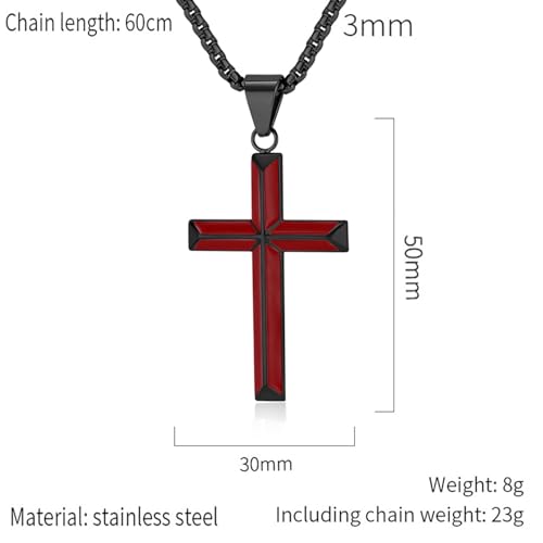 Cross Necklace for Men,Stainless Steel Christian Pendant Jewelry - color: A-T black-60cm chain