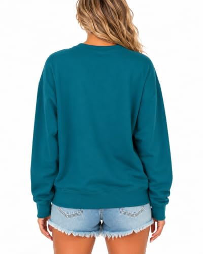 Women’s Christian Sweatshirts,Faith Hope Love Daisy Print Crewneck Long Sleeve Casual Loose Fit Sweatshirt - color: Bluegreen, size: Small