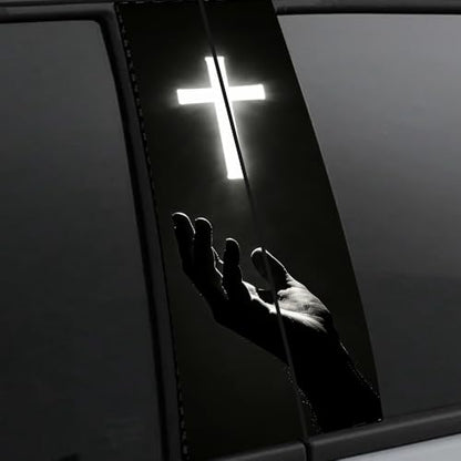 1 Pair Jesus Car B-Pillar Decals, Cross Car Center Pillar Stickers, Waterproof Vinyl Christian Vehicle Door Pillar Sticker Scratch Cover Sticker for Car Auto SUV (White Cross) - color: White Cross