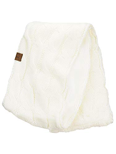 C.C Women's Winter Cable Knit Sherpa Lined Warm Infinity Pullover Scarf - color: Ivory