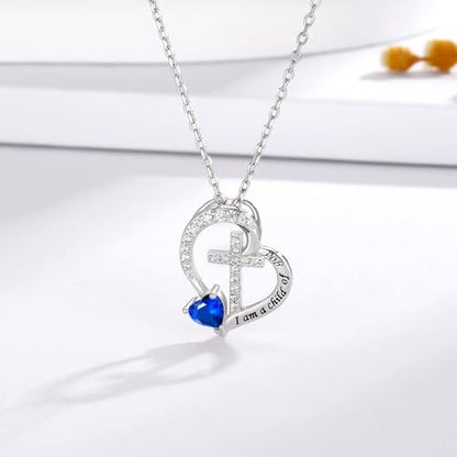 MANBU Sterling Silver Cross I am a Child of God Necklace for Girls - style: 09-September