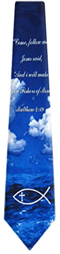 Mens Christian Themed Jesus Crosses Novelty NeckTie Ties - color: Blue