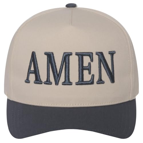 MIRMARU Christian Theme Embroidered 5 Panel Cotton Trucker Hat Snapback Cap for Men and Women - color: Amen,steel Grey
