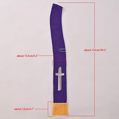 BLESSUME Cross Deacon Reversible Stole Church Cleric Stole - color: White/Purple