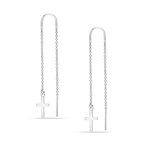 LeCalla 925 Sterling Silver Long Drop Earrings for Women | Lightweight Long Tassel Chain Threader Drop Dangle Earring for Women - color: Cross Threader