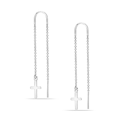 LeCalla 925 Sterling Silver Long Drop Earrings for Women | Lightweight Long Tassel Chain Threader Drop Dangle Earring for Women - color: Cross Threader