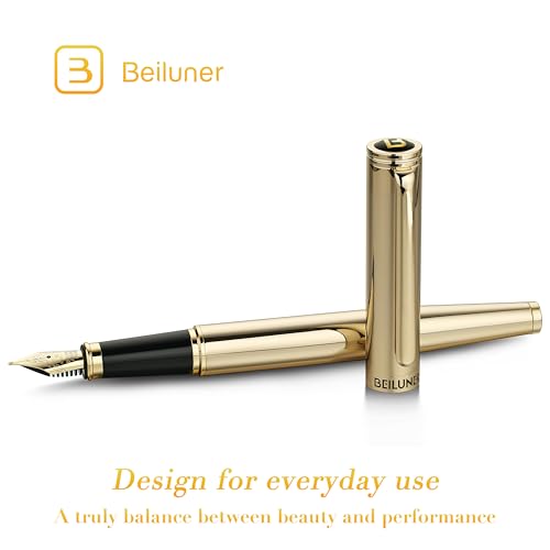 BEILUNER Gold Fountain Pen,Stunning Luxury Pens with 24K Gold Finish, Gorgeous 24K Gilded Nib(Medium), Fancy Pen Gift Set for Men&Women -Ink Converter-Elegant,Office,Nice Pen for Writing - color: Gold, style: Medium Nib