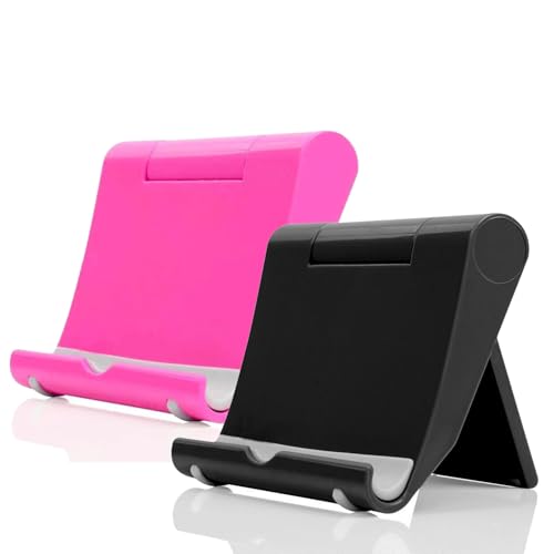 Cell Phone Stand, Desktop Holder for Smartphones, Phones & Tablets (Black+Pink, 2 Pack) - color: Black+Pink, 2 Pack