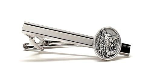 Saint Michael Silver Tie Clip – Archangel Michael Religious Tie Bar for Men, Catholic Christian Gift
