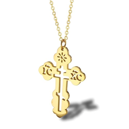 Orthodox Cross Necklace Ilya Necklace Merch Jewelry for Women, Silver, Rose Gold and Gold, Adjustable Chain 18 to 20 Inches - color: Gold