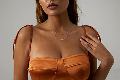 VIROMY Gold Cross Necklace for Women 14K Gold Plated Cute Sidways Cross Pendant Choker Necklaces Simple Trendy Everyday Jewelry for Women - style: Layered Sideways Cross-38/42CM-Gold