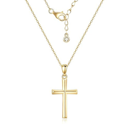 Minimalist Cross Necklace 925 Sterling Silver Dainty Pendant with Zircon Tail Chain Simple Religious Jewelry Gift for Women - color: gold