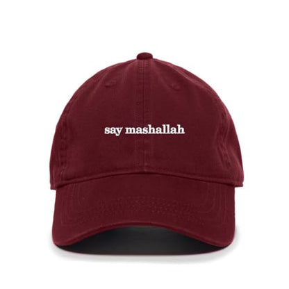 DSGN By DNA Say Mashallah Embroidered Hat Islamic Muslim Faith Inspired Cotton Baseball Cap Adjustable Dad Hat for Men&Women - color: Burgundy