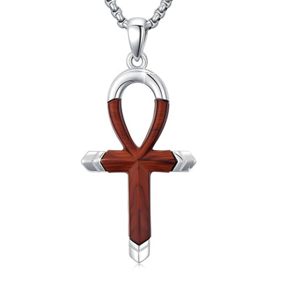 Cross Necklace for Men 925 Sterling Silver Cross Ebony Wooden Ankh Raven Praying Hands Crucifix Amulet Religious Jewelry Gifts for Men Women - color: Cross15