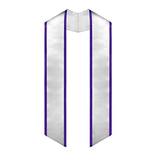 Endea Graduation Plain Honor Stole With Trim Color & Angled End Adult Unisex 72" - color: White/Purple