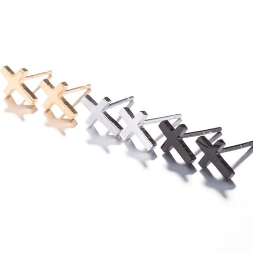 Cross Stud Earring for Women Men Dainty Small Cross Earrings Minimalist Simple Gold Silver Black Religious Faith Cross Studs - color: Rose Gold