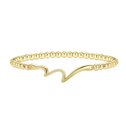 Gold Bracelets for Women 14K Gold Plated Bead Bracelet Hypoallergenic Stretch Bracelets for Women Elastic Bracelet Trendy Teen Gift Dainty Jewelry for Women - style: Wave