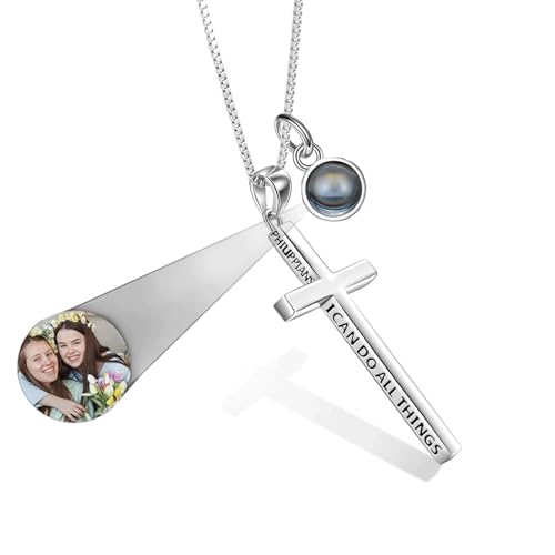 POPLYKE Cross Necklace 925 Sterling Silver Philippians 4:13 I Can Do All The Things Inspirational Necklace Gifts for Women Men 20+2'' - color: Customized
