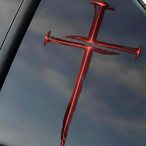 Cross of Nails Sticker - Vinyl Christian Sign Decal, Pack of 2, 6'' (Red) - color: Red