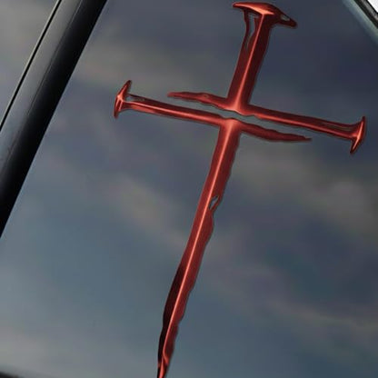 Cross of Nails Sticker - Vinyl Christian Sign Decal, Pack of 2, 6'' (Red) - color: Red