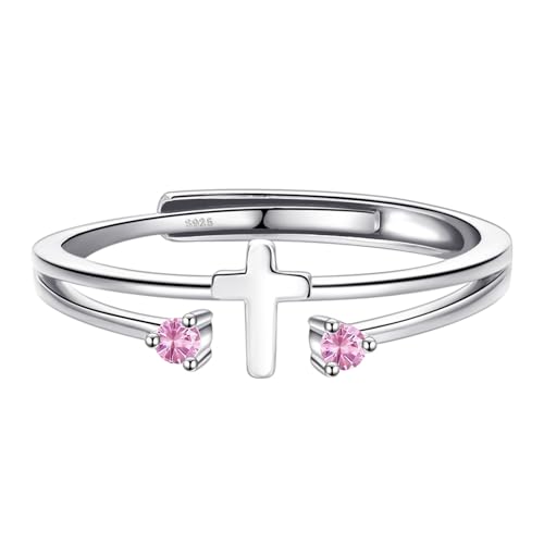 S925 Sterling Silver Cross Rings Birthstone Rings Christian Jewelry for Women Daughter, Easter Gifts, Confirmation and Baptism Gifts - color: 10-Oct