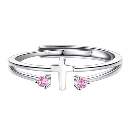 S925 Sterling Silver Cross Rings Birthstone Rings Christian Jewelry for Women Daughter, Easter Gifts, Confirmation and Baptism Gifts - color: 10-Oct