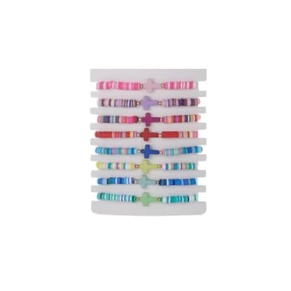 Caiyao 8Pcs Cross Bracelets Bohemian Rainbow Polymer Clay Cross Stretch Bracelets Colorful Stackable Cross Beads Elastic Bracelet for Women Summer Beach Friendship Jewelry Gifts - color: Set A