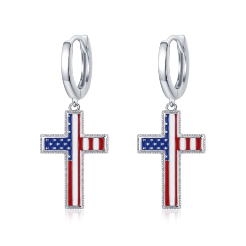 Cross Earrings for Women Men 925 Sterling Silver, Cross Hoop Drop Earrings, Christian Jewelry Gift for Women Men - style: Independent Cross Earrings #2
