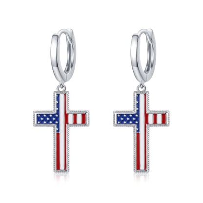 Cross Earrings for Women Men 925 Sterling Silver, Cross Hoop Drop Earrings, Christian Jewelry Gift for Women Men - style: Independent Cross Earrings #2