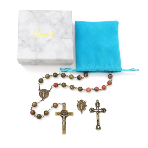 KOMI 8mm Natural Stone Beads Rosary Necklace Rosarios Catolicos Para Mujer Catholic Rosary Beads for Women Christian Gifts - style: Rosary-5