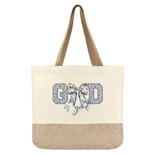 Tote Bag, Gifts for Women Friends Girlfriend Coworker Wife Mom Reusable Tote Bags Birthday Thank You Gift - color: Blue Bow God