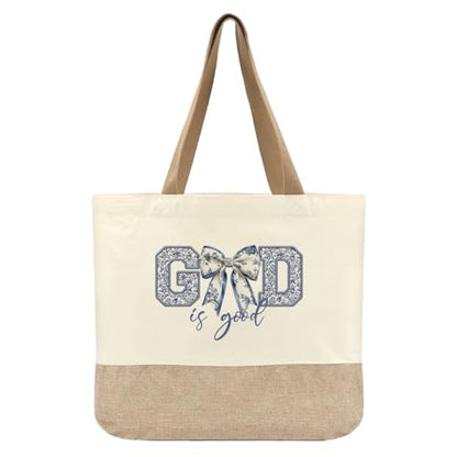 Tote Bag, Gifts for Women Friends Girlfriend Coworker Wife Mom Reusable Tote Bags Birthday Thank You Gift - color: Blue Bow God