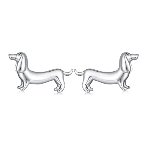 Cute Stud Earrings for Women Dachshund Koi Fish Sea Star Sea Turtle Sea Conch Earrings 14K Gold Plated Dainty Stud Earring funky Jewerly - color: Silver Dachshund