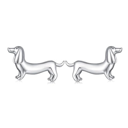 Cute Stud Earrings for Women Dachshund Koi Fish Sea Star Sea Turtle Sea Conch Earrings 14K Gold Plated Dainty Stud Earring funky Jewerly - color: Silver Dachshund