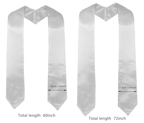 GraduatePro Plain Graduation Stole for Unisex Adults Sash 60"/72" Long 16 Colors - color: White, size: 60