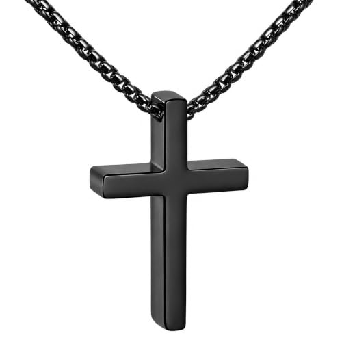 Stainless Steel Cross Necklace for Teen Boys Kids Gifts 16-20 Inch - color: Black, size: 20Inch