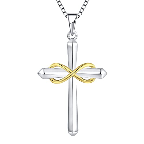 STARCHENIE Infinity Cross Necklace for Women Sterling Silver Polished Cross Pendant Crucifix Jewelry - color: Silver & Gold