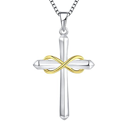 STARCHENIE Infinity Cross Necklace for Women Sterling Silver Polished Cross Pendant Crucifix Jewelry - color: Silver & Gold