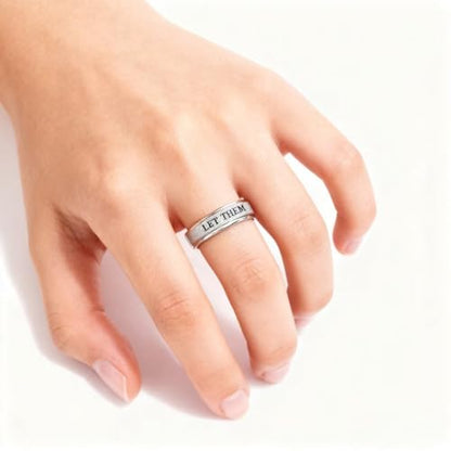 Inspirational Anxiety Relief Fidget Spinner Stackable Finger Rings for Women Men Just Breathe Let Them for Women Men Jewelry Dull Polish Titanium Steel Birthday Wedding - color: Let Silver(can't spinner)