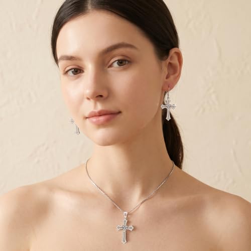 Moissanite S925 Sterling Silver Dainty Cross Drop Dangle Earrings For Women - color: silver